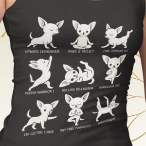 Cute Dog Yoga Poses Sleeveless Shirt, Funny Chihuahua Tank Top Gift for Yogi, 9 Puppy Grid Graphic Design