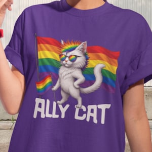 Rainbow Ally Cat Shirt | LGBTQ Allies Tee | Funny Pride Month Merch for LGBTQIA Community
