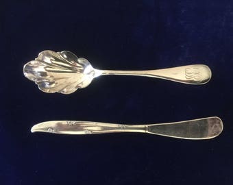 Sterling spoon, 1886 Rogers Hamilton & free knife.