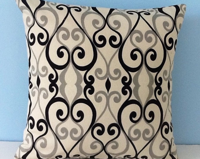 Black & Tan Pillow Cover. French Scroll Mill Creek Screen Print