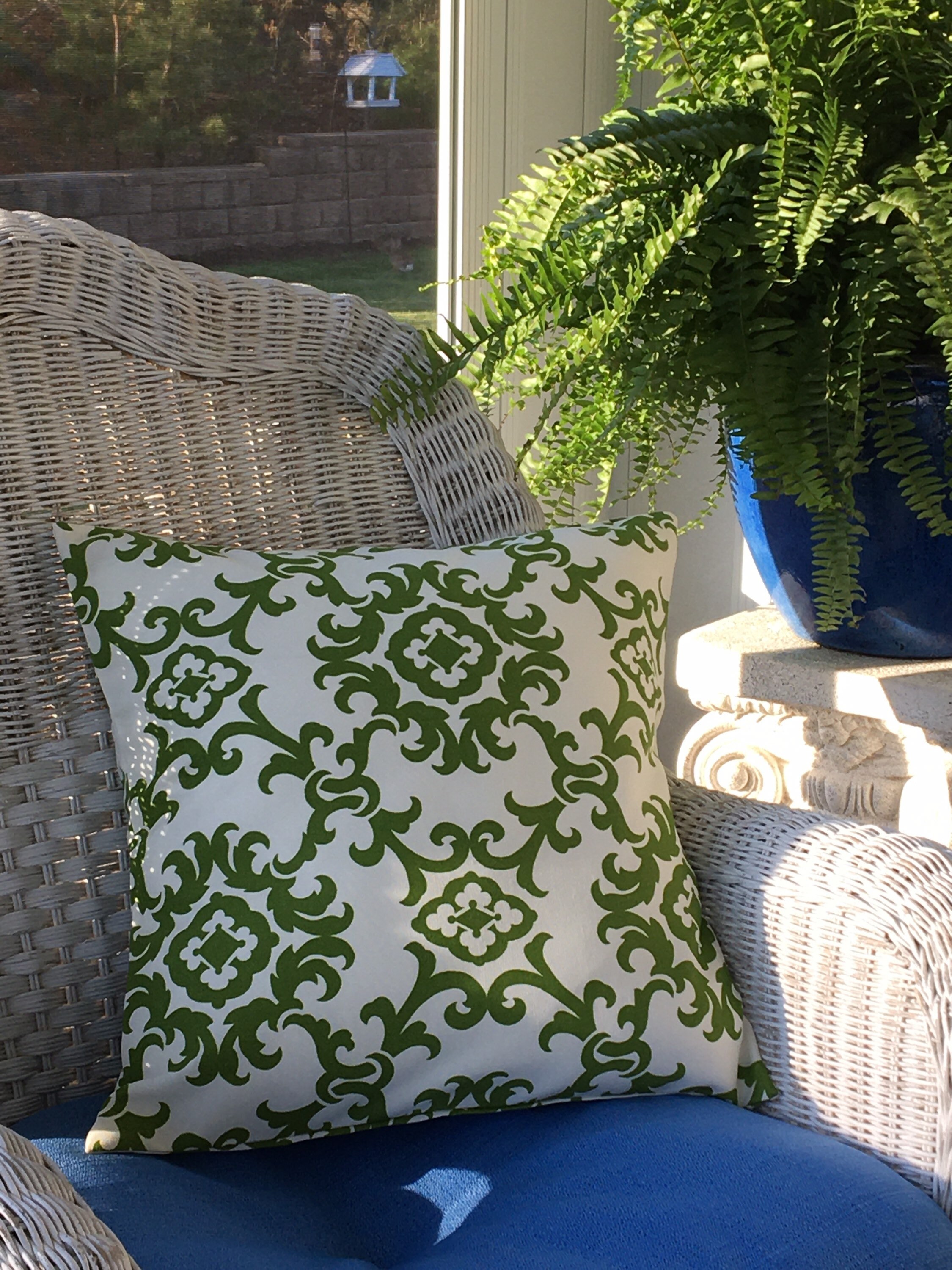 Green outdoor pillow. Green and white indoor outdoor throw Etsy