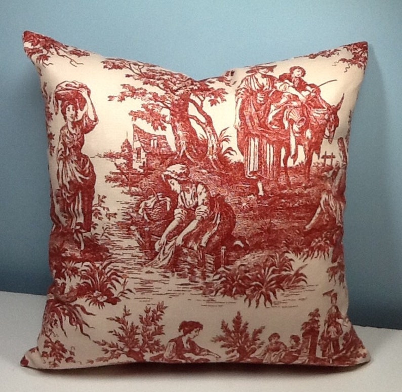 French country pillow cover Red Toile throw pillow farmhouse Etsy
