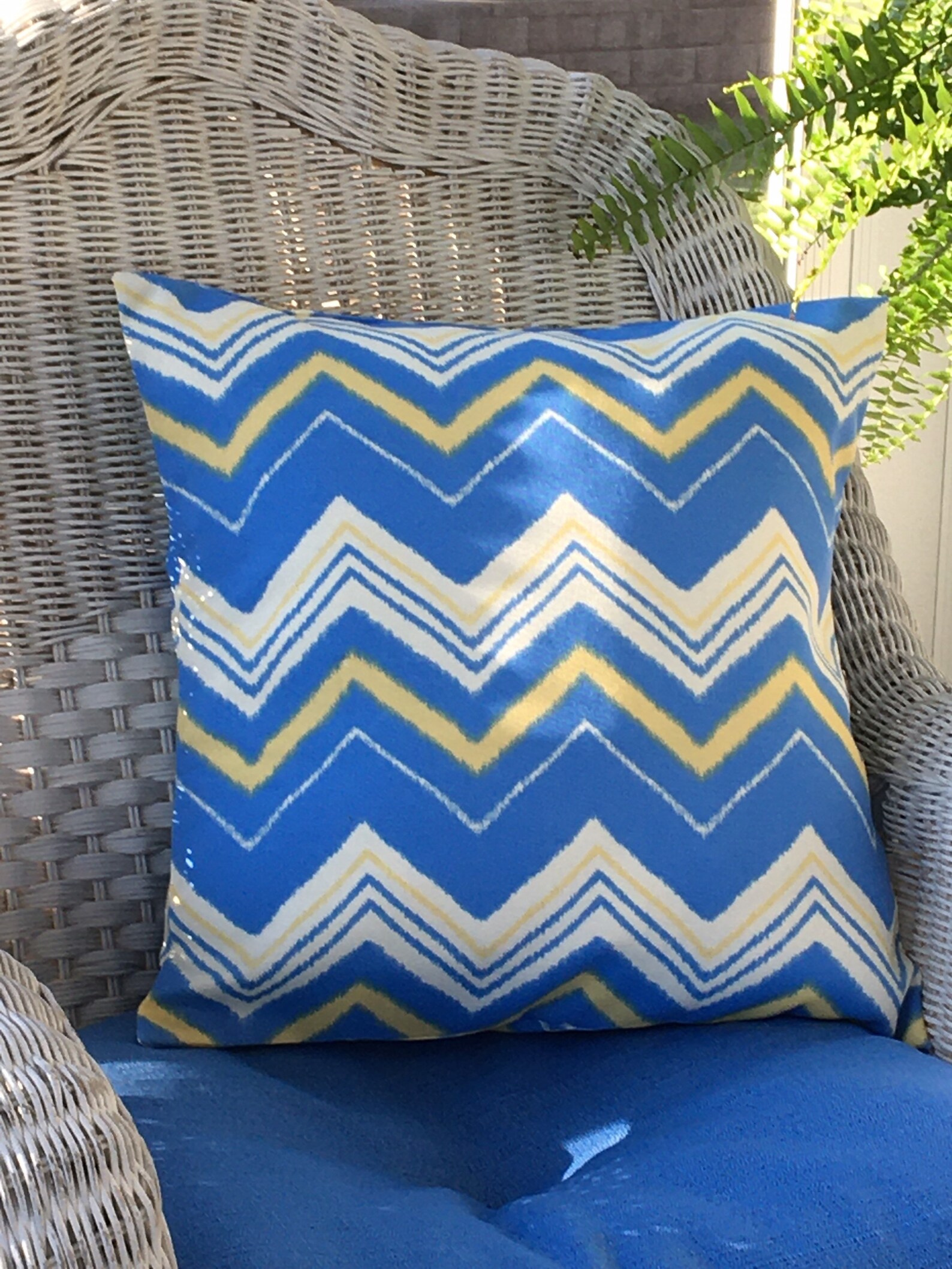 Blue and yellow white outdoor throw pillow cover. Tropix blue Etsy