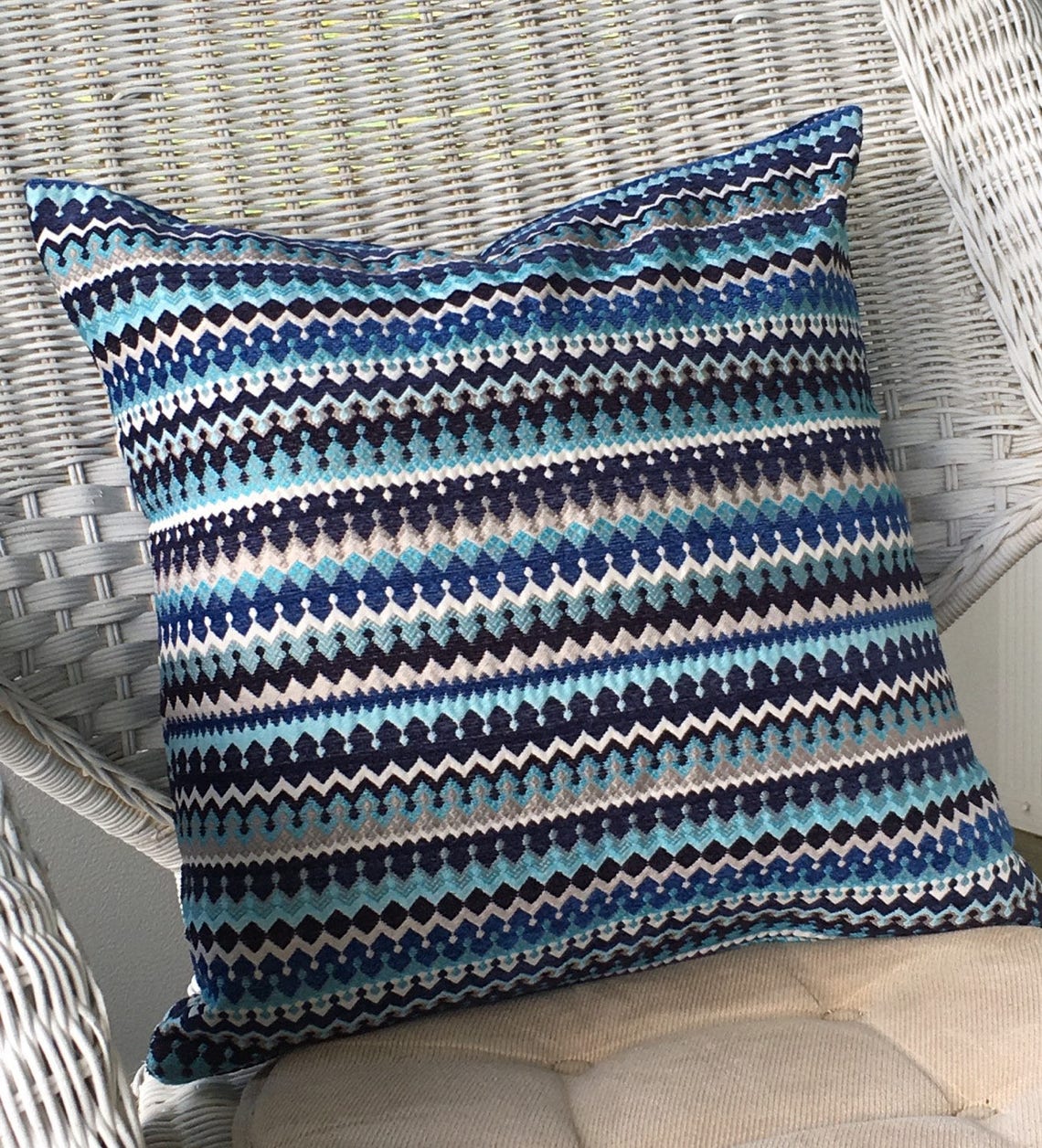 Blue throw pillow. Indigo sofa pillow. Textured woven Etsy