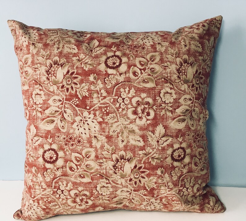 French Country Pillow Cover. Country Cottage. Red Rust Tan. Etsy