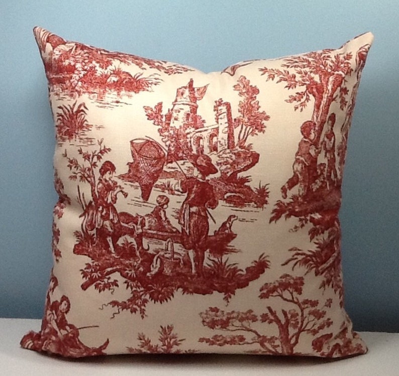 French country pillow cover Red Toile throw pillow farmhouse Etsy
