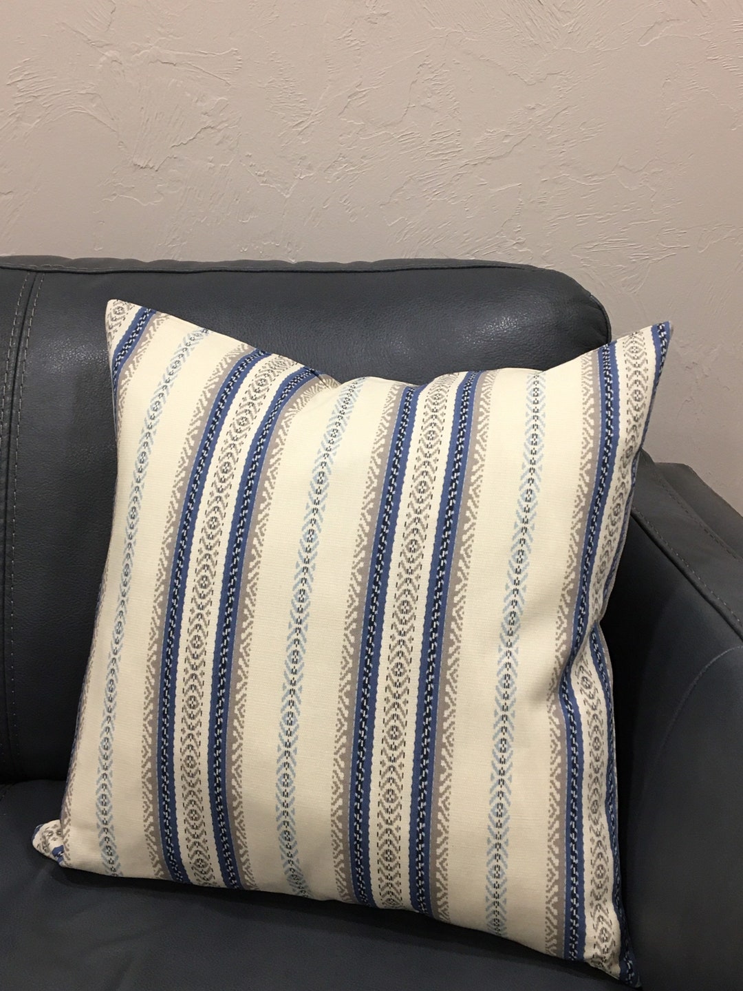 French Farmhouse Throw Pillow Cover, Country Cottage Blue Grain Sack