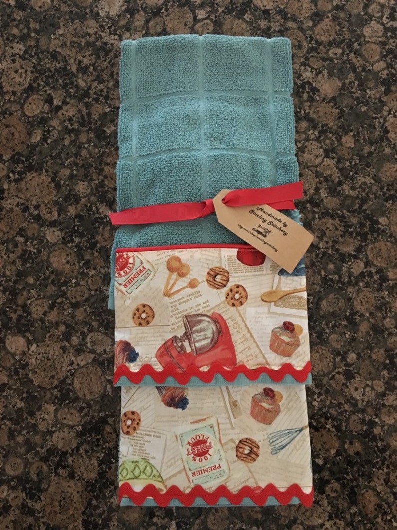 Two handmade kitchen towels embellished kitchen towels Etsy