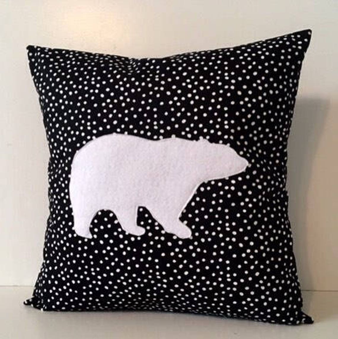 Polar bear pillow. Black & white bear throw pillow cover. Etsy