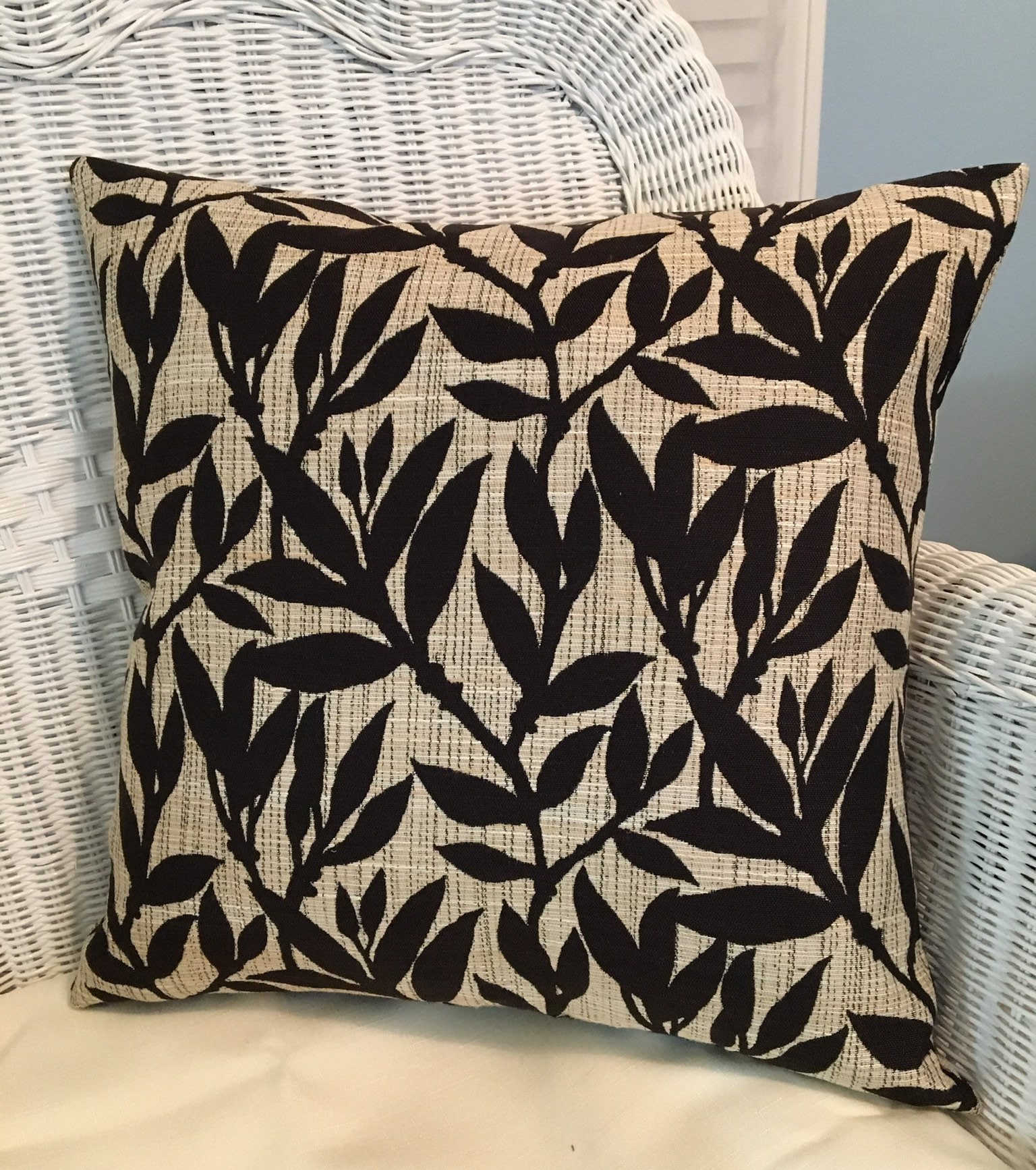 Black and tan throw pillow cover textured sofa pillow leaf Etsy