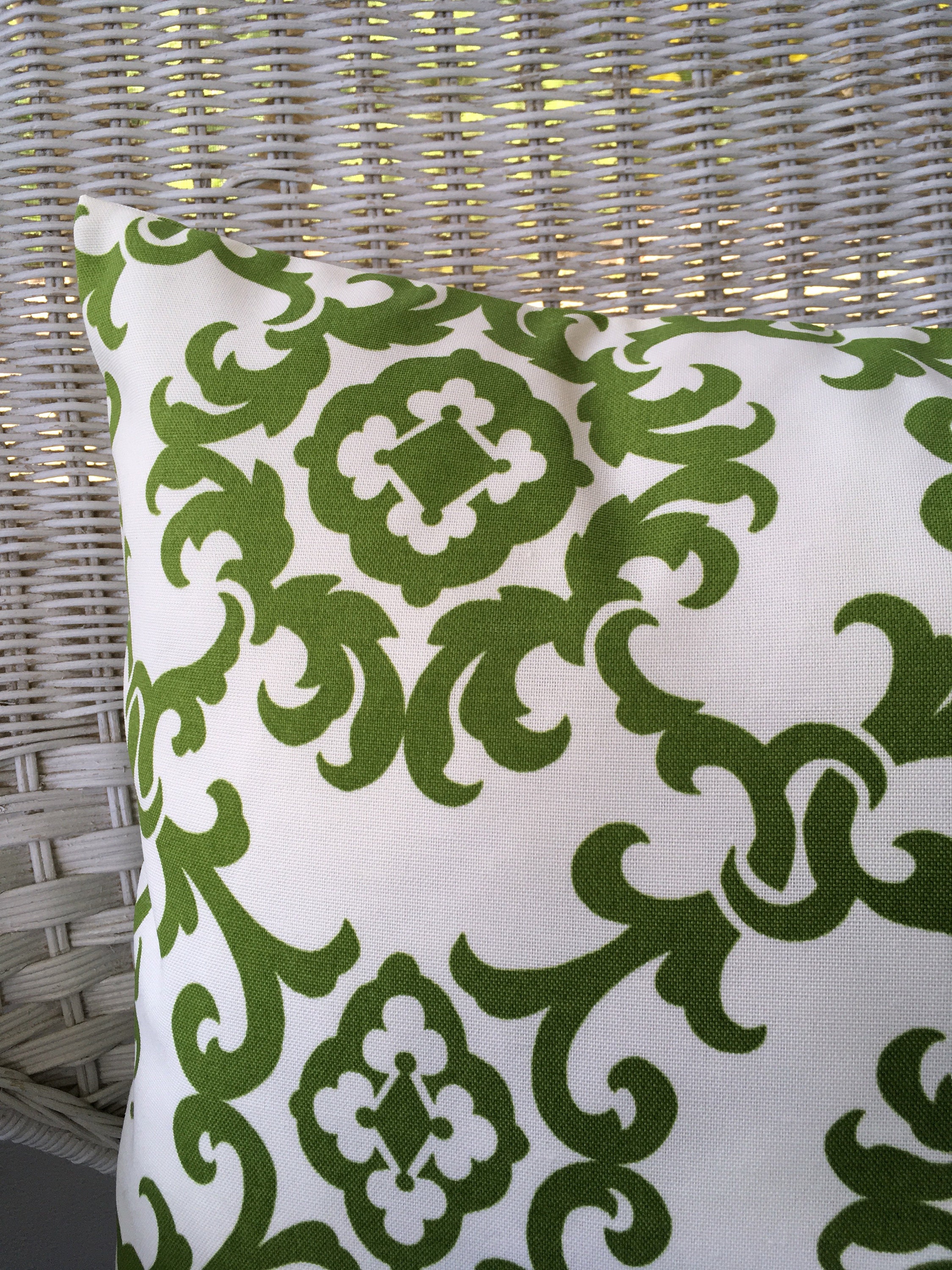 Green outdoor pillow. Green and white indoor outdoor throw Etsy