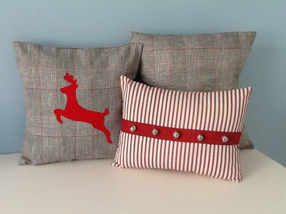 Christmas pillow cover. Farmhouse Red ticking pillow Holiday Etsy