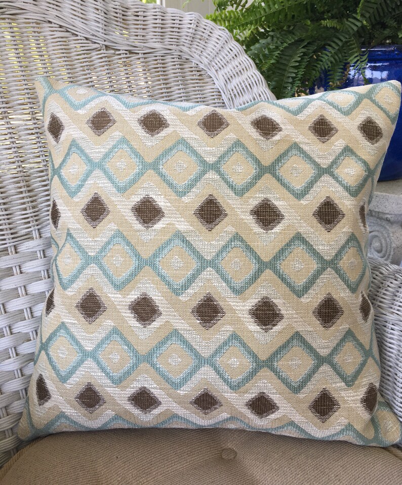 Woven textured throw pillow aqua brown Modern sofa pillow Etsy