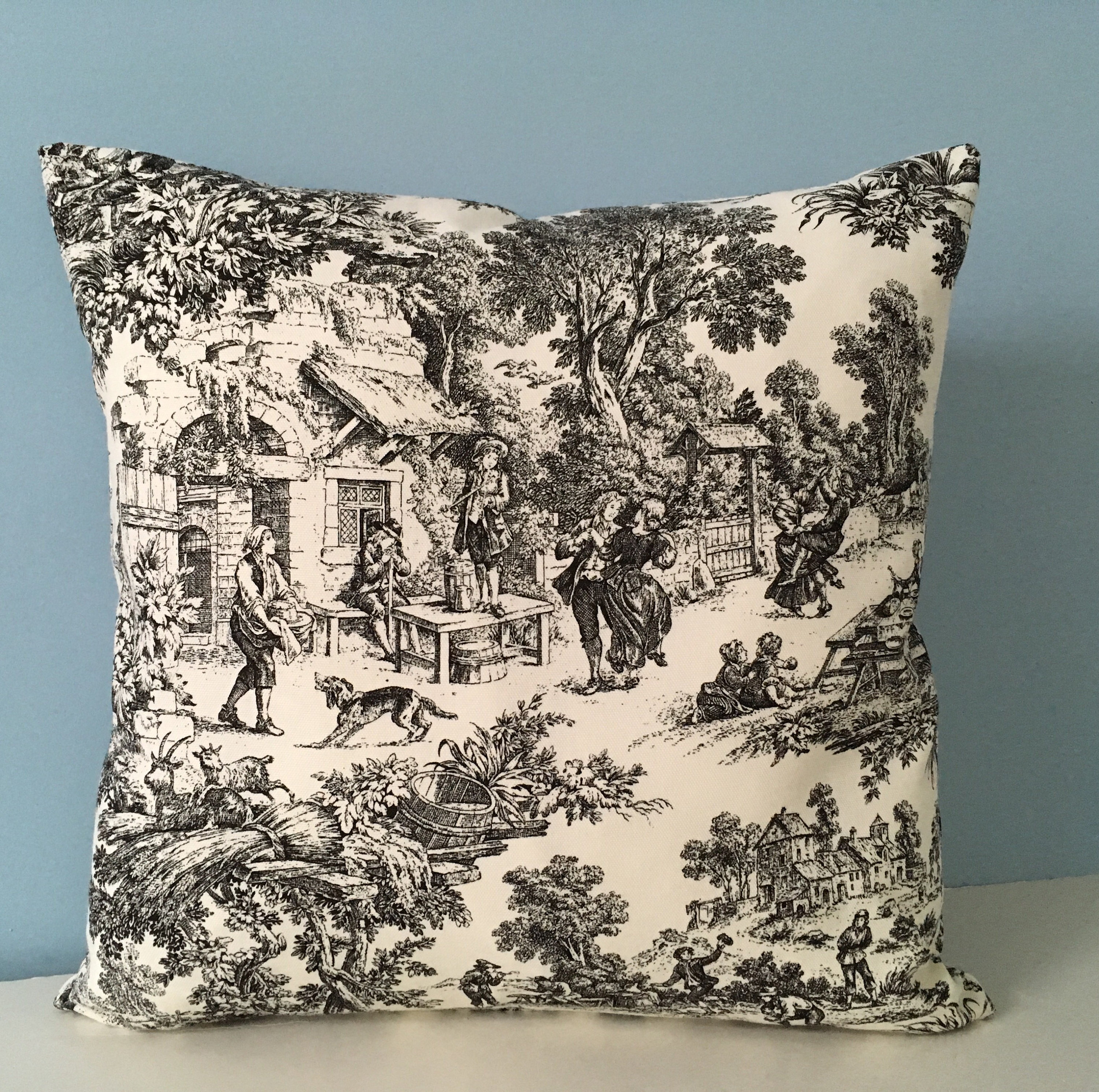 Black toile throw pillow. French country pillow. French Etsy