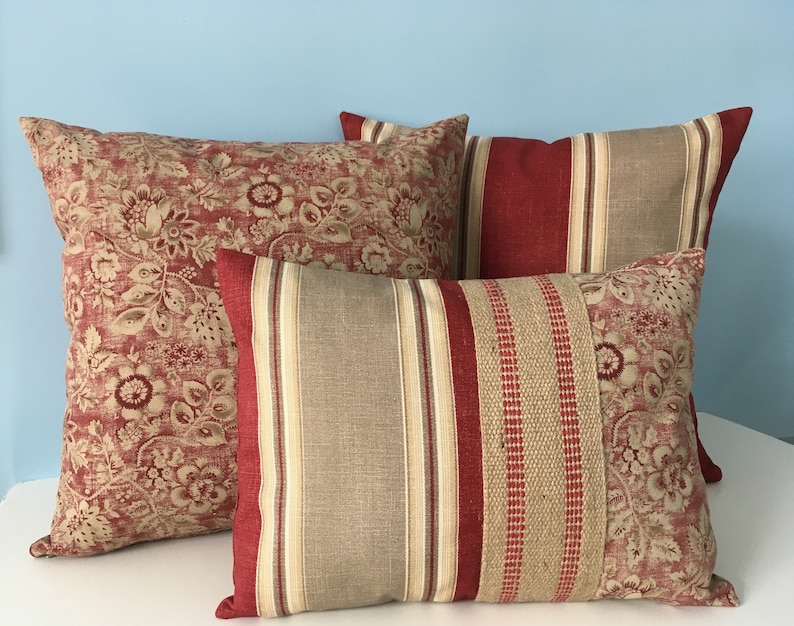 French country pillow. Farmhouse throw pillow cover. Burgundy Etsy