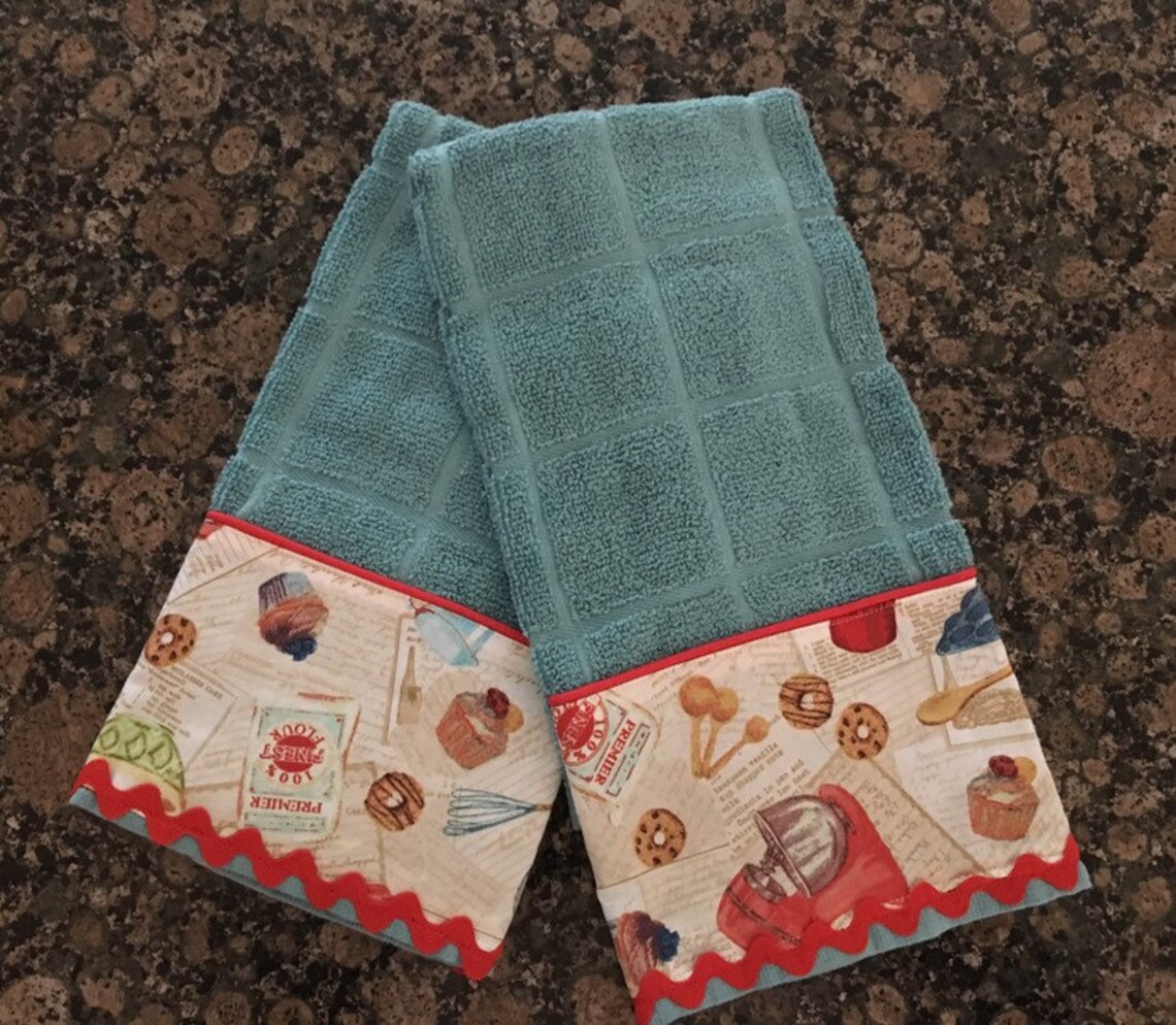 Two handmade kitchen towels embellished kitchen towels Etsy
