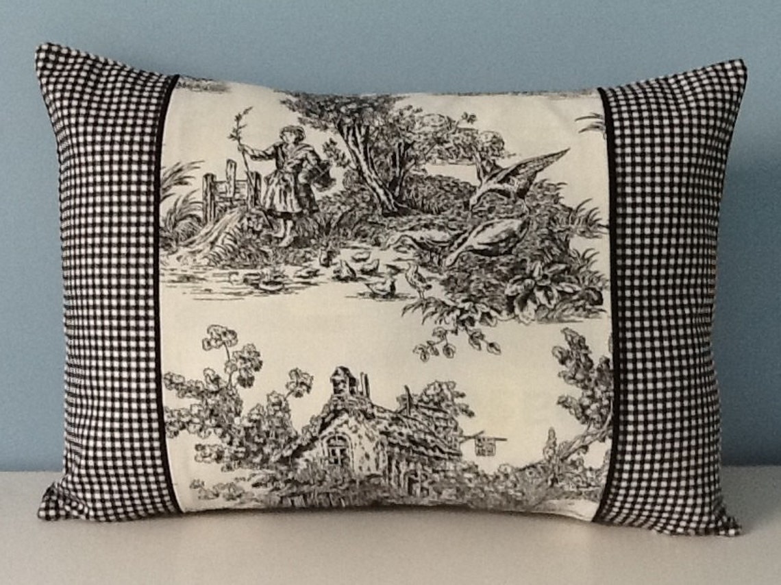 Black toile pillow cover. French Country. Shabby chic decor. Etsy
