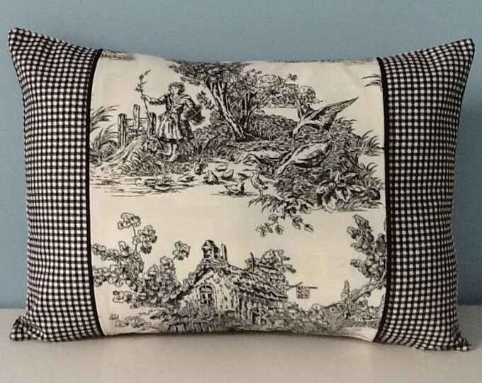 Black Toile Pillow Cover. French Country. Shabby Chic Decor. Country