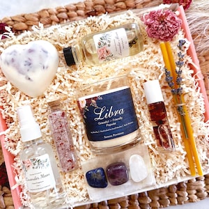 Libra Zodiac Gift Box: Floral Spa Set with Crystals