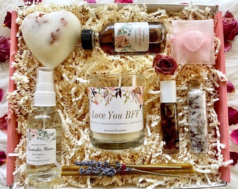 Valentine's Day Floral Spa Gift Box  -Love You BFF Care Basket, I Love You Present, Handcrafted Best Friend Gift, Relaxation Self-Care