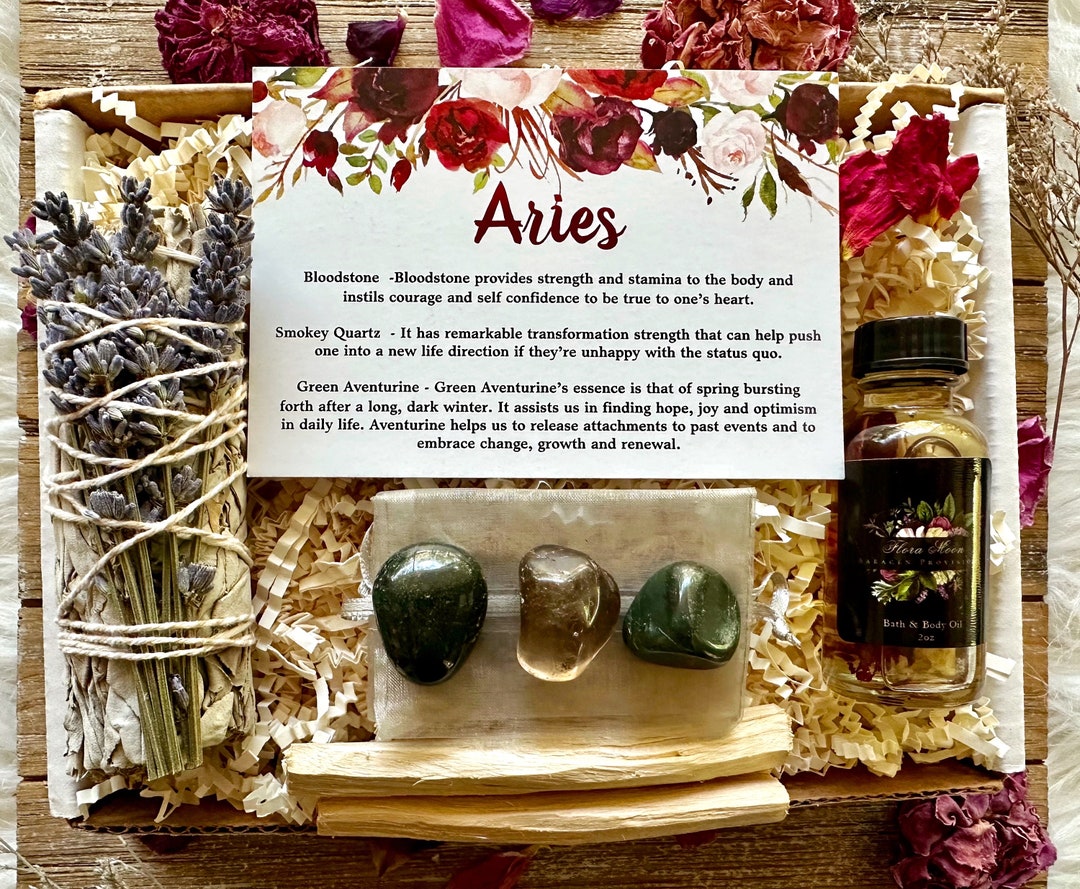 Aries Zodiac Gift Box: Botanical Crystal Set, Self-care Ritual - Etsy
