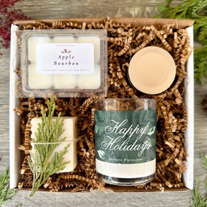Happy Holidays Candle Gift Box: Soy Wax Melts, Soap & Candle Set