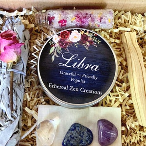 Libra Zodiac Astrology Spa and Crystal Gift Box, Zodiac Gift, Crystals, Metaphysical Gift, Libra Candle, Birthday Gift Box image 5