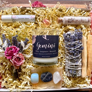 Gemini Zodiac Birthday Floral Crystal Spa Box - Astrological Self-Care Kit, Sun Sign Wellness Gift, Custom Astrology Present