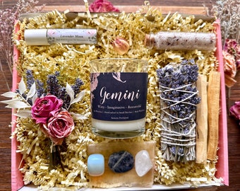 Gemini Zodiac Spa Gift Box: Floral Crystal Self-Care Kit