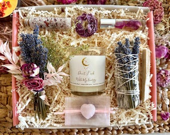 Empowerment Gift Set, Floral Candle, Bath Salts, Rose Quartz