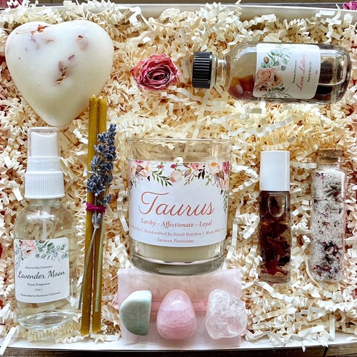 Taurus Zodiac Gift Set: Crystal Spa Box, Self-Care Birthday Gift