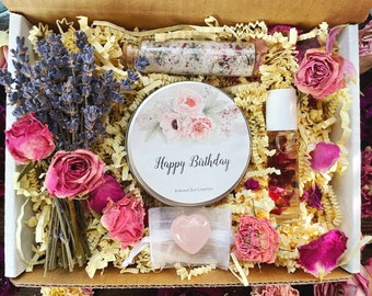 Happy Birthday Botanical Organic Gift Box, Gift Wrapped Personalized Floral Birthday Gift For Her, Best Friend Gift
