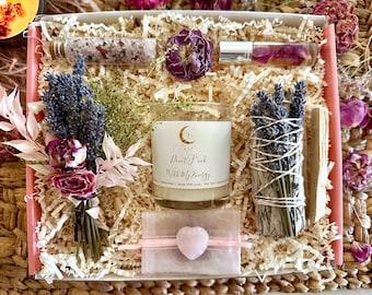Energy Protection Gift Box: Rose Quartz, Sage, Palo Santo, Floral Spa Self-Care