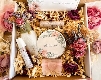Personalized Bridesmaid Proposal Gift Box: Floral Soy Candle & Rose Quartz
