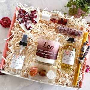 Leo Zodiac Spa & Crystal Gift Set | Personalized Astrology Self-Care Kit | Handcrafted Birthday Luxury Box | Unique Leo Sign Gift Collection