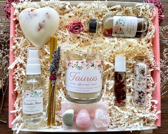 Taurus Zodiac Gift Box: Astrology Crystals & Soy Candle Spa Set