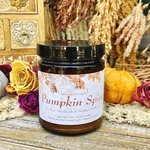 Pumpkin Spice Soy Wax Candle, Hand Poured, Fall Fragrance Candles - Fall Candle Gift