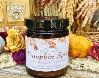 Pumpkin Spice Soy Wax Candle, Hand Poured, Fall Fragrance Candles - Fall Candle Gift