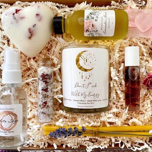 Empowerment Spa Gift Box - 'Don't F*ck With My Energy' Soy Candle, Post-Surgery Care, Divorce Support, Breakup Comfort - Best Friend Gift