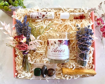 Aries Zodiac Spa & Crystal Gift Set | Personalized Astrology Self-Care Kit | Handcrafted Birthday Box | Unique Aries Sign Gift Collection