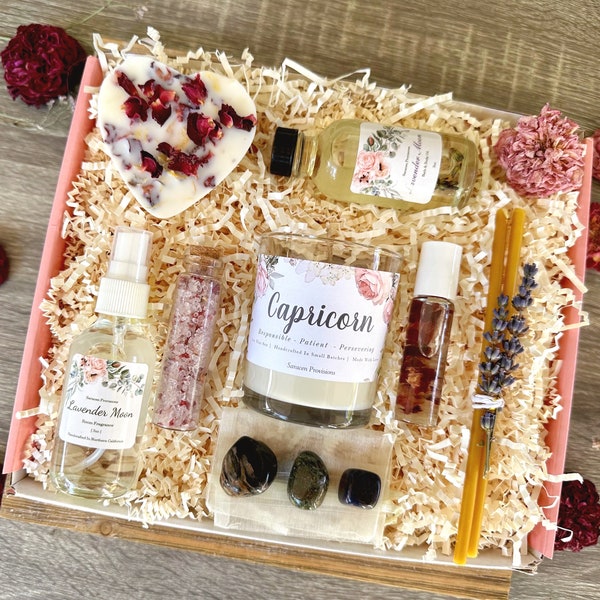 Capricorn Zodiac Sign Astrology Spa and  Crystal Gift Box, Metaphysical, Zodiac Stones, Birthday Gift, Capricorn Candle, Astrology Gifts