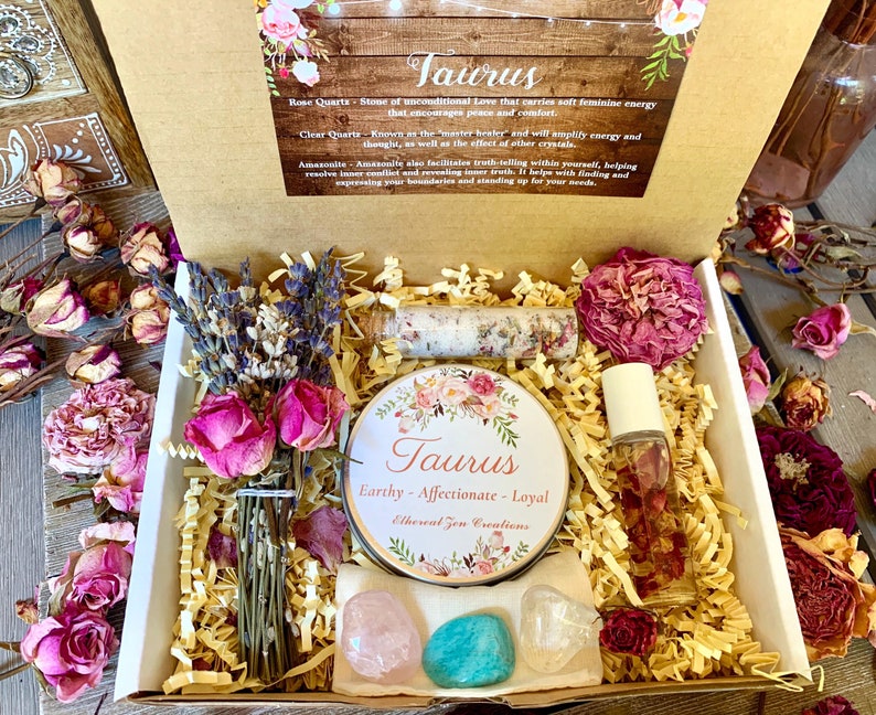 Deluxe Taurus Zodiac Crystal Spa Gift Set / Metaphysical / Zodiac Crystal / Birthday Gift / Handcrafted / Astrology / Crystals / Self-Care 