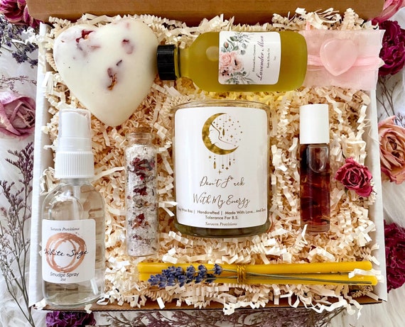 Don't Fck With My Energy Empowerment Self-care Spa Gift Box: Candle Set  Handcrafted Floral Beauty & Positivity Kit 