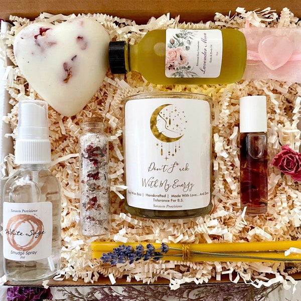 Don't F*ck With My Energy Empowerment Self-Care Spa Gift Box: Candle Set | Handcrafted Floral Beauty & Positivity Kit