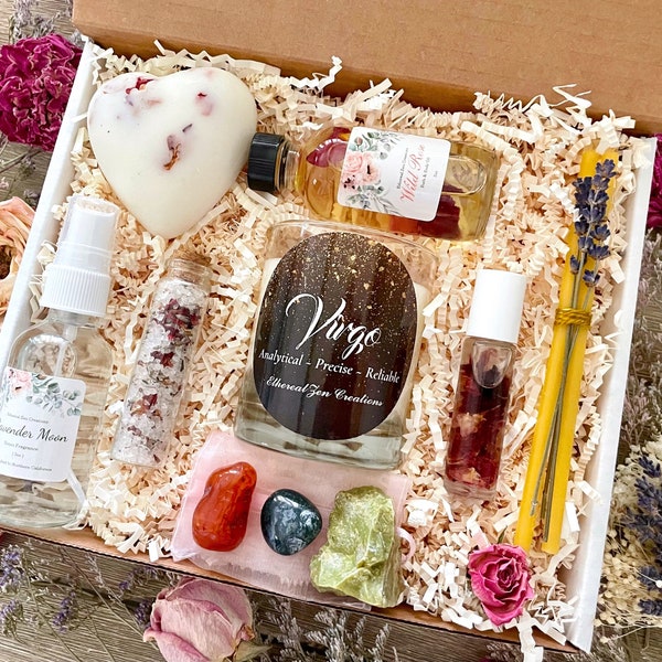 Virgo Zodiac Sign Crystal Gift Box, Astrology Crystals, Zodiac Birthday Gift For Her, Witchy, Self-Care Box, Metaphysical