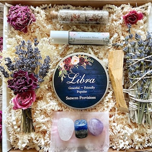 Libra Zodiac Gift Box: Crystal Spa Set with Floral Candle