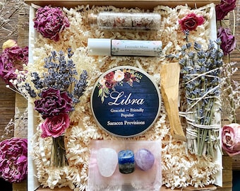 Libra Zodiac Gift Box: Crystal Spa Set with Floral Candle