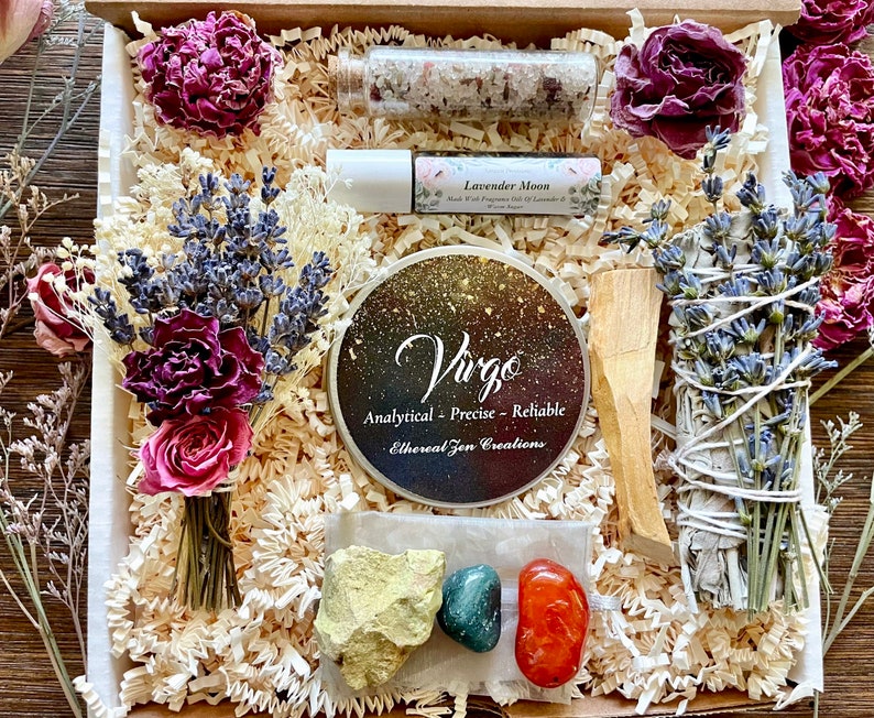 Virgo Zodiac Sign Crystal Gift Box, Virgo Gift, Birthday Gift For Her, Metaphysical, Virgo Candle, Friendship Gift, Astrology 
