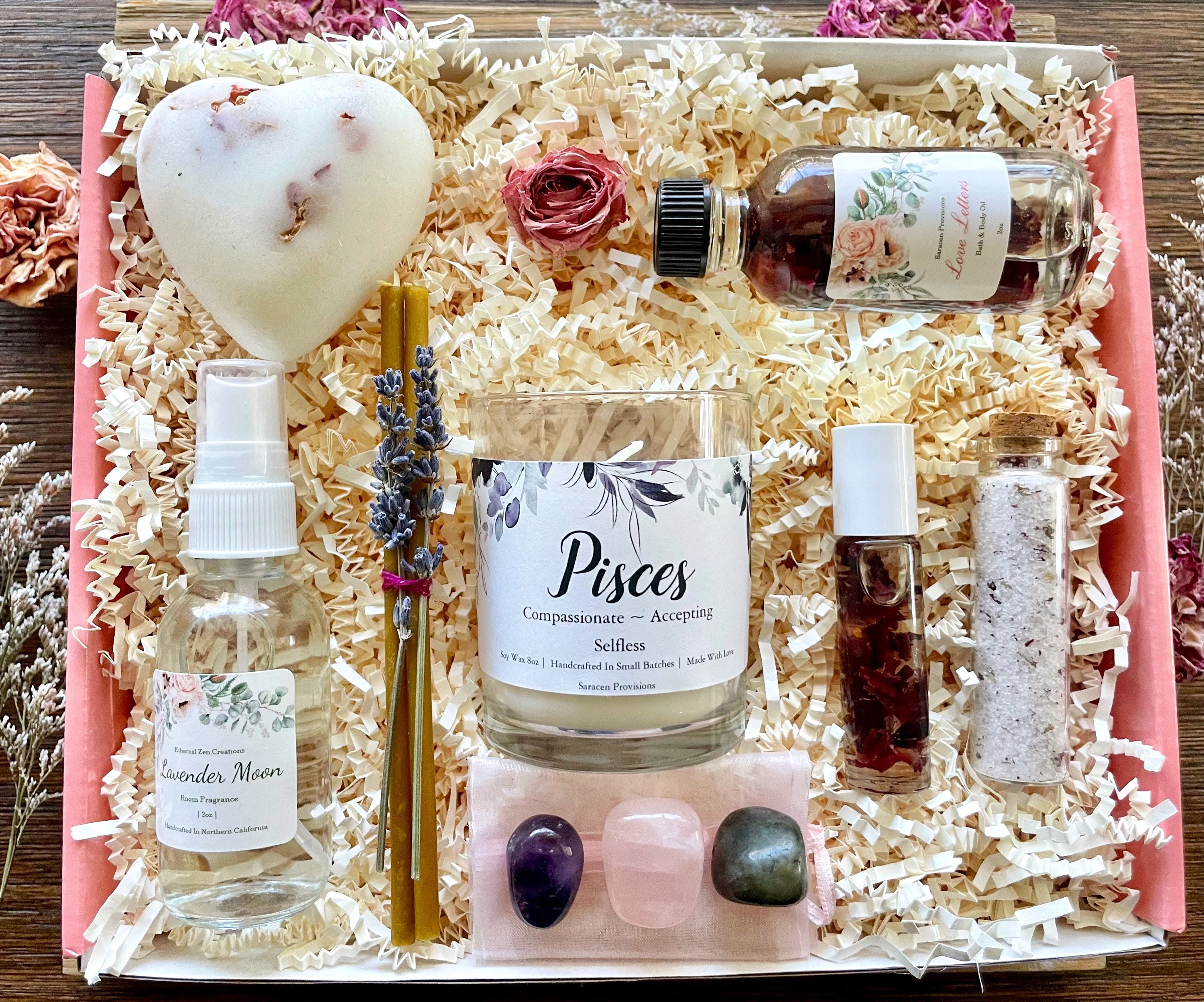 Pisces Zodiac Spa and Crystal Floral Self-care Spa Gift Box