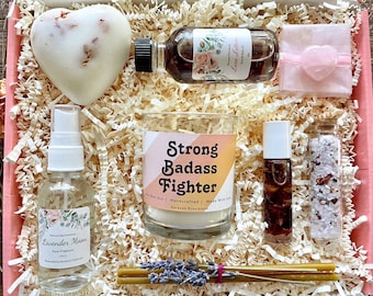 STRONG BADASS FIGHTER, Organic Encouragement Self-Care Gift Box, Personalized Cancer Care Package, Post Surgery, Thinking of You
